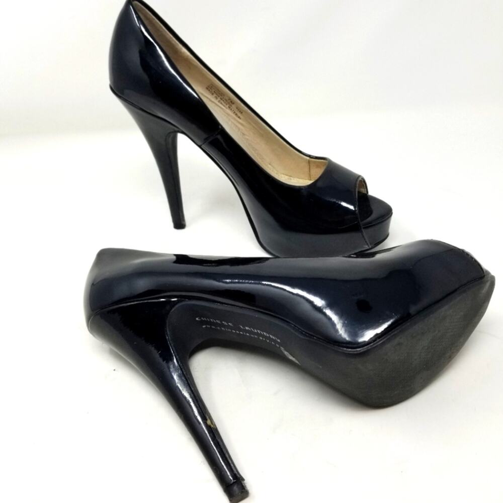 Chinese Laundry Black‎ Stilettos Peep Toe Black Patent Leather Hotness Size 7